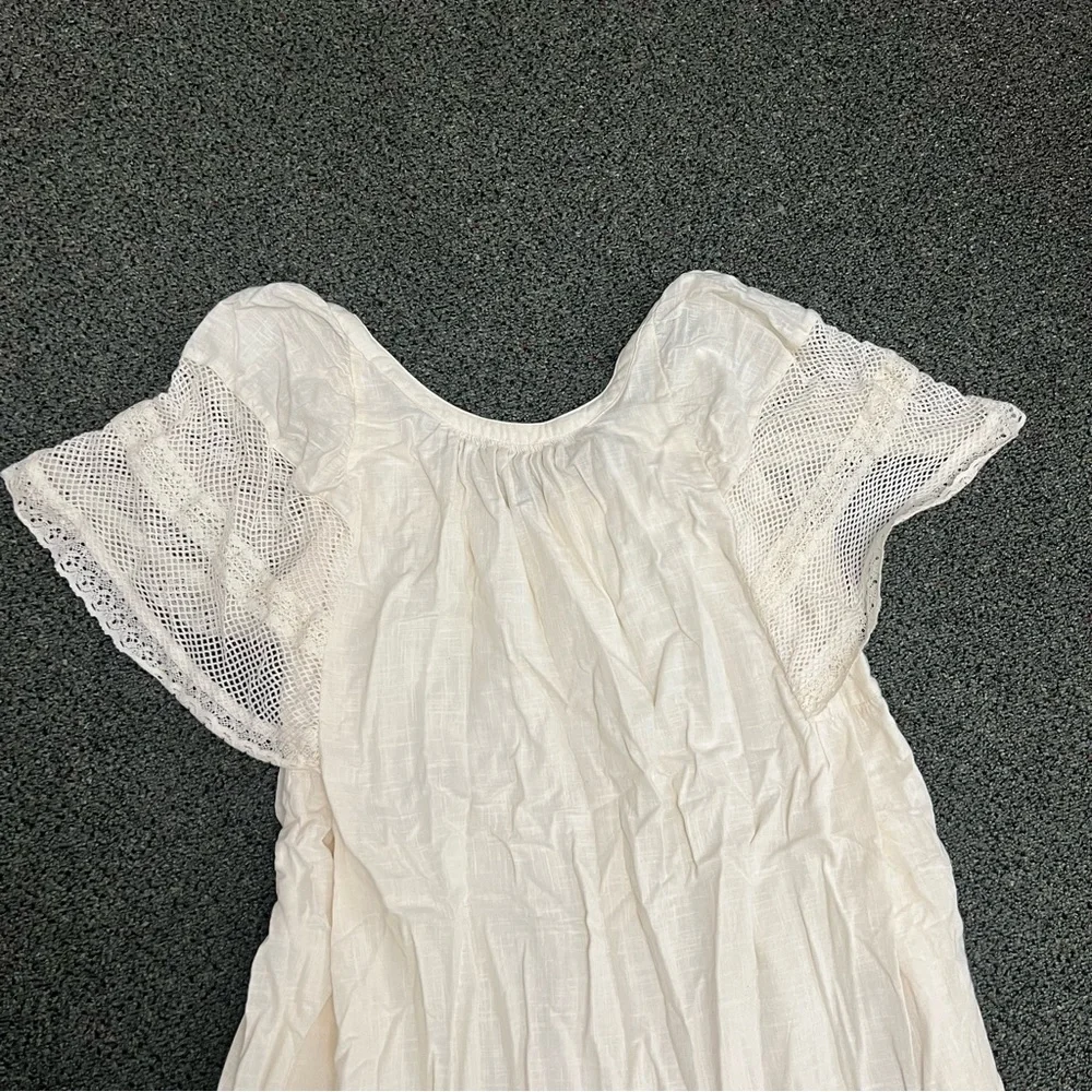 OLD NAVY Off-White Cream Flutter Lace Sleeve Swing Mini Midi Dress Open-Back M - Picture 9 of 16